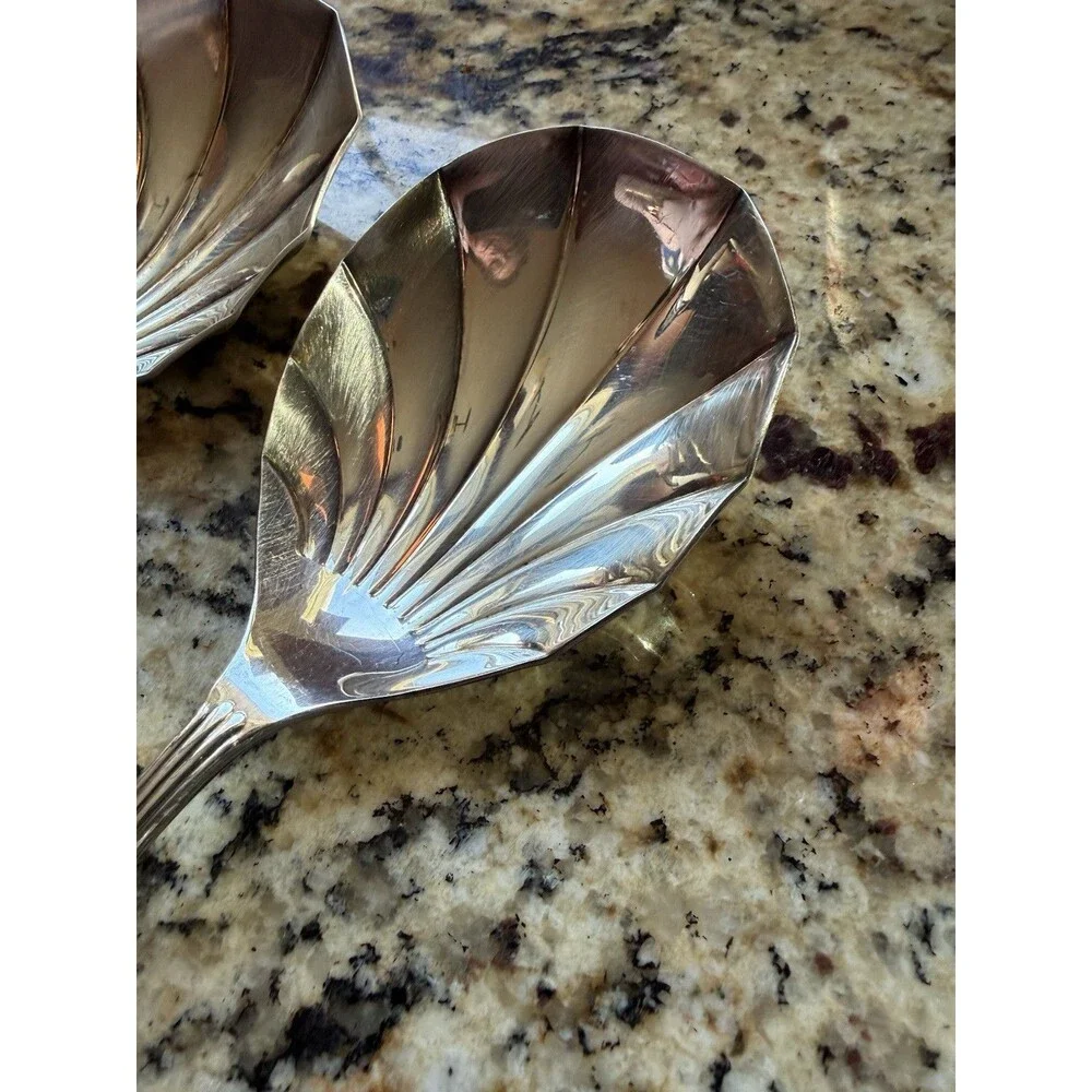 Antique Yeoman England Silver Plate Shell Berry Casserole Spoon X 2 Serving